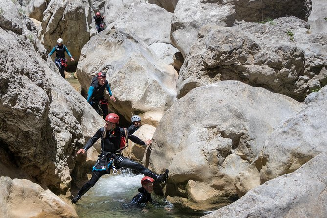 Canyoning descent of the Galamus Gorge - The return climb near the Hermitage of Galamus