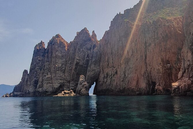 From Sagone/Cargèse: Scandola Calanques Piana Girolata Swimming - Capo Rosso: The Natural Arch and the Short Swim Moment