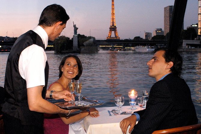 Paris 3-Course Gourmet Dinner and Sightseeing Seine River Cruise - Riding the Seine in a Glass Boat, With Paris Lights in the Background